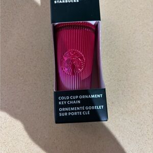 Starbucks Pink Ombré Pleated Cold Cup Ribbed Tumbler Ornament Keychain Christmas